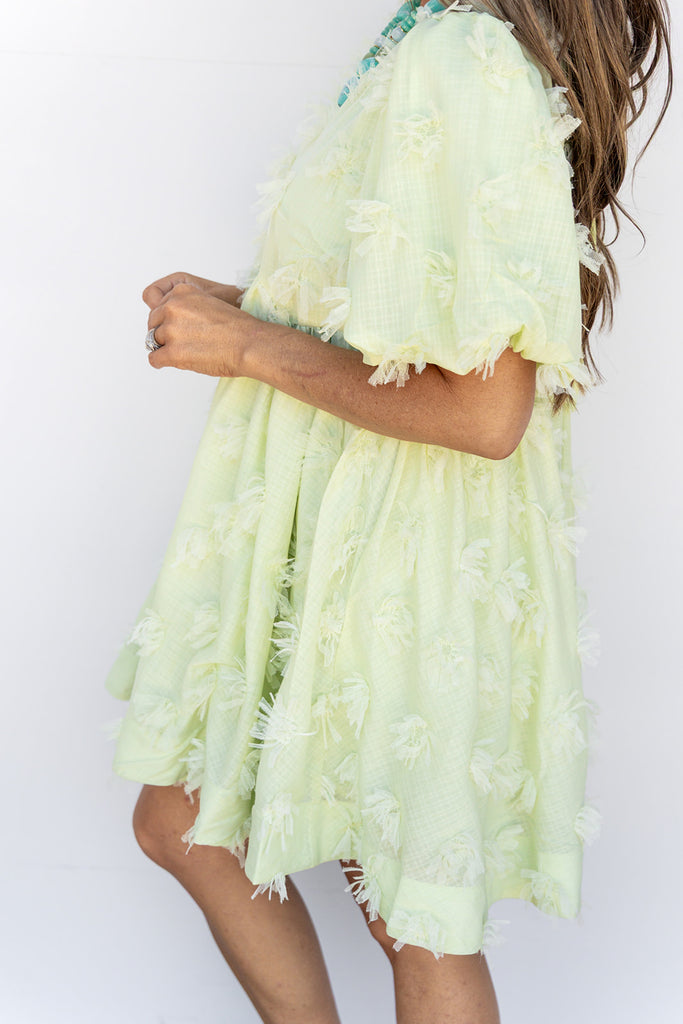 Pomp & Frill Mini Dress - Green