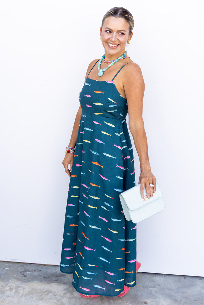 Gulf Coast Midi Dress - DK Teal Multi