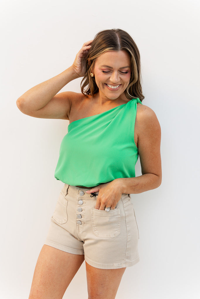 Simple Satin One Shoulder top - Peridot