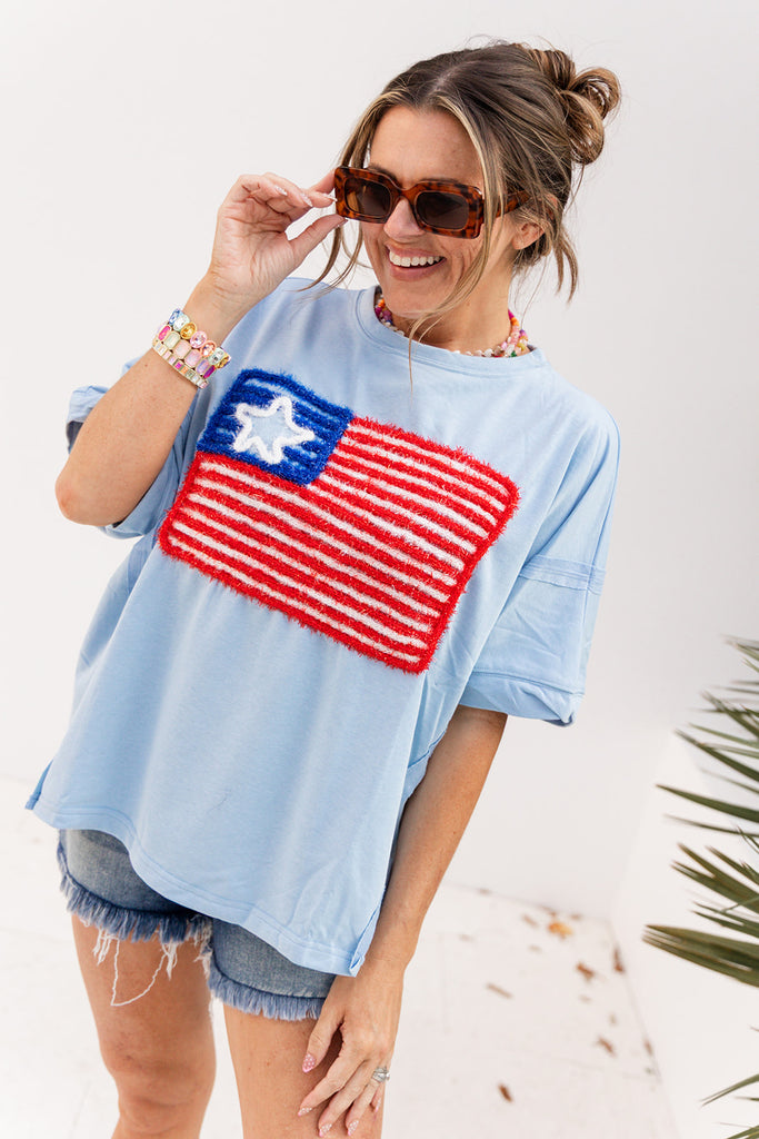 Courtesy Of The Red, White, & Blue Blouse - Baby Blue