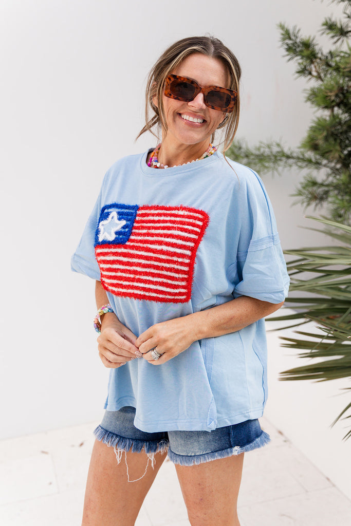 Courtesy Of The Red, White, & Blue Blouse - Baby Blue