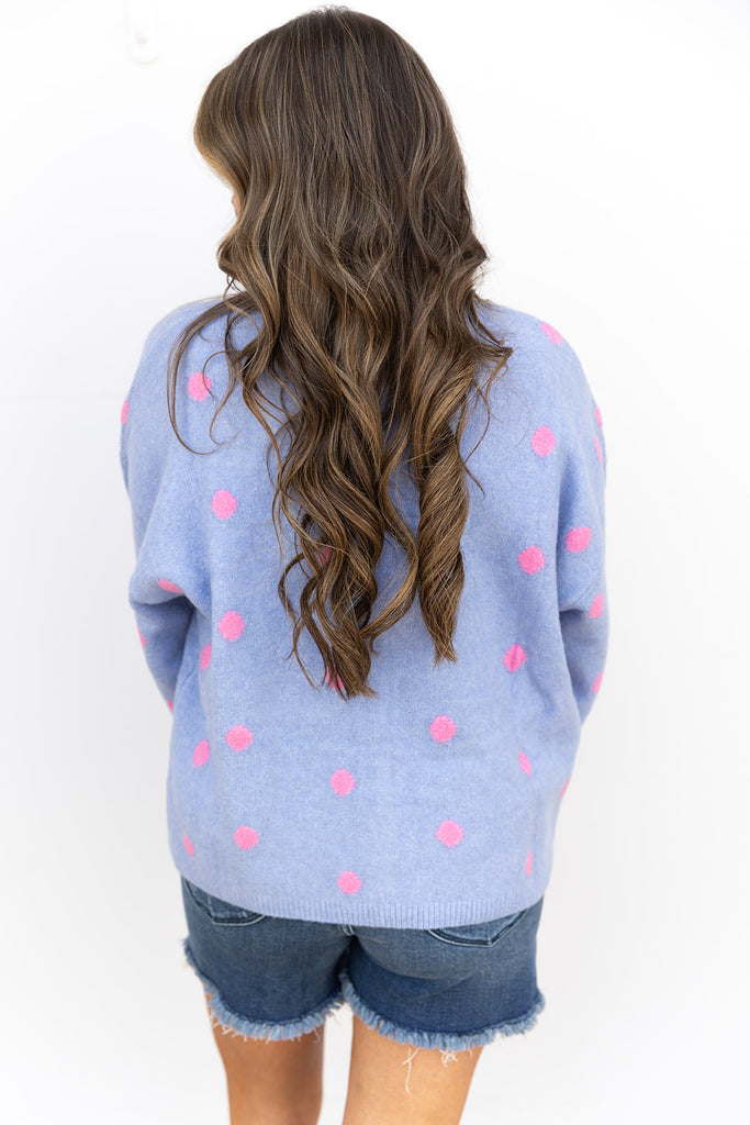 Choosin' Texas Cardigan - Pink/ Blue Poolka Dot