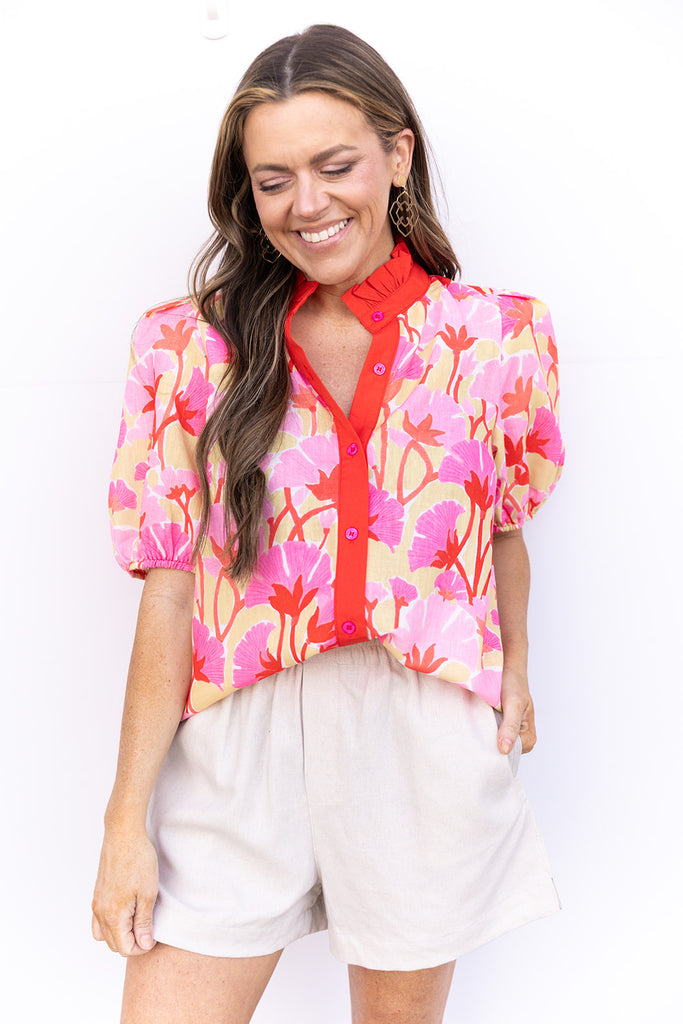 Why Don't You Stay Blouse - Pink Combo