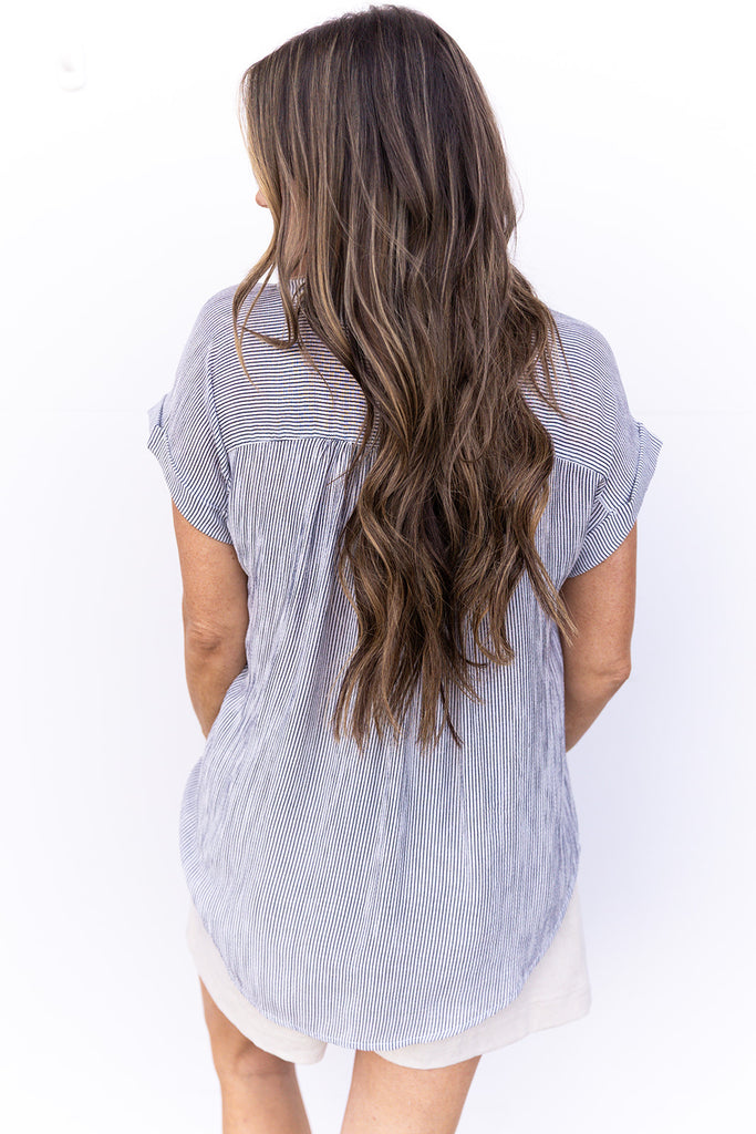 Pining for Pinstripes Blouse - Black