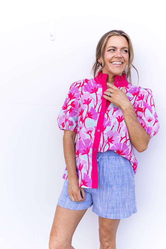 Why Don't You Stay Blouse - Lavender Combo