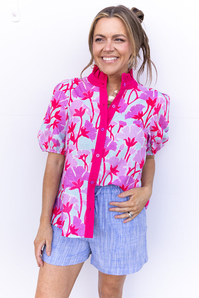 Why Don't You Stay Blouse - Lavender Combo