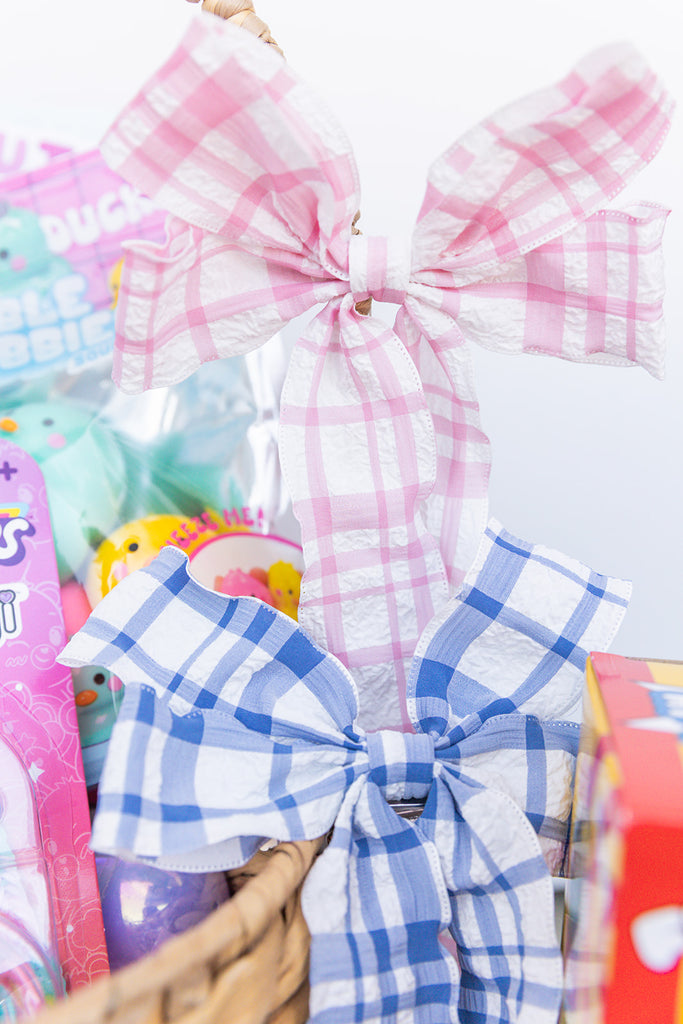 Pretty Textured Checker Bow Ribbon Hair Clips