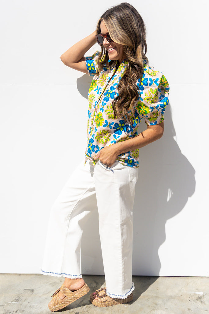 Hard To Forget Blouse - Lime / Blue