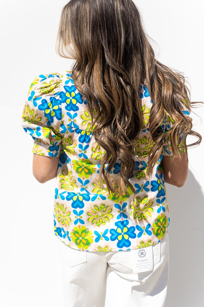Hard To Forget Blouse - Lime / Blue