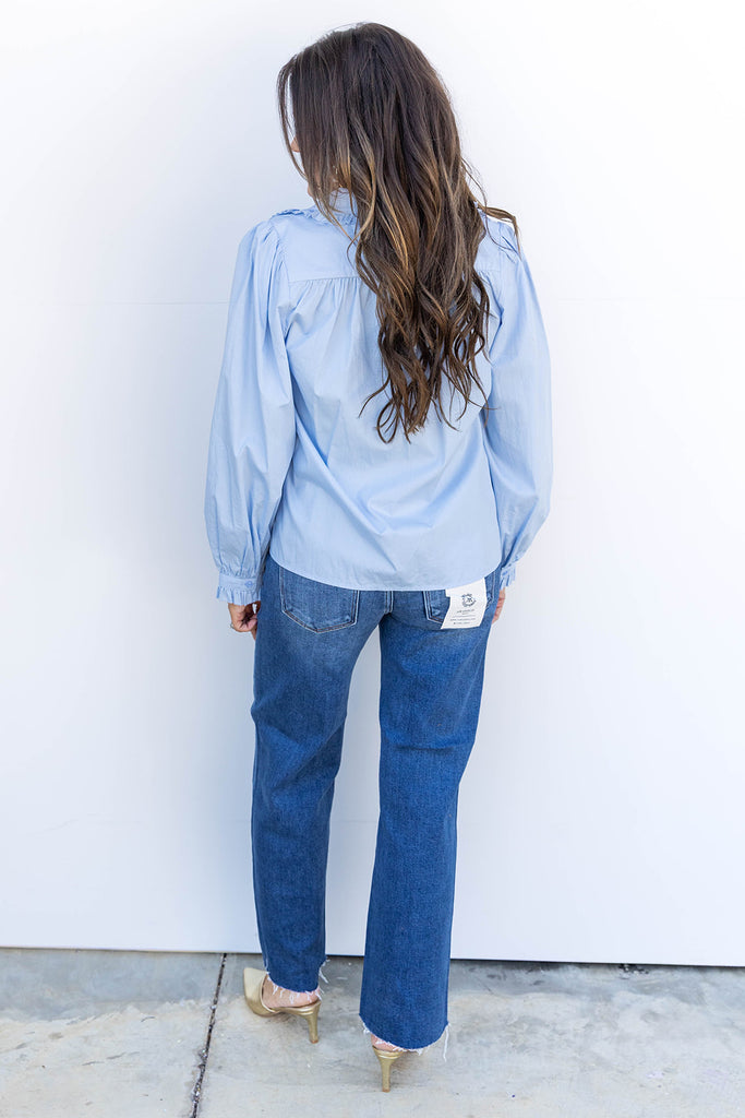 Right by the Ruffles Button Down Top- Blue