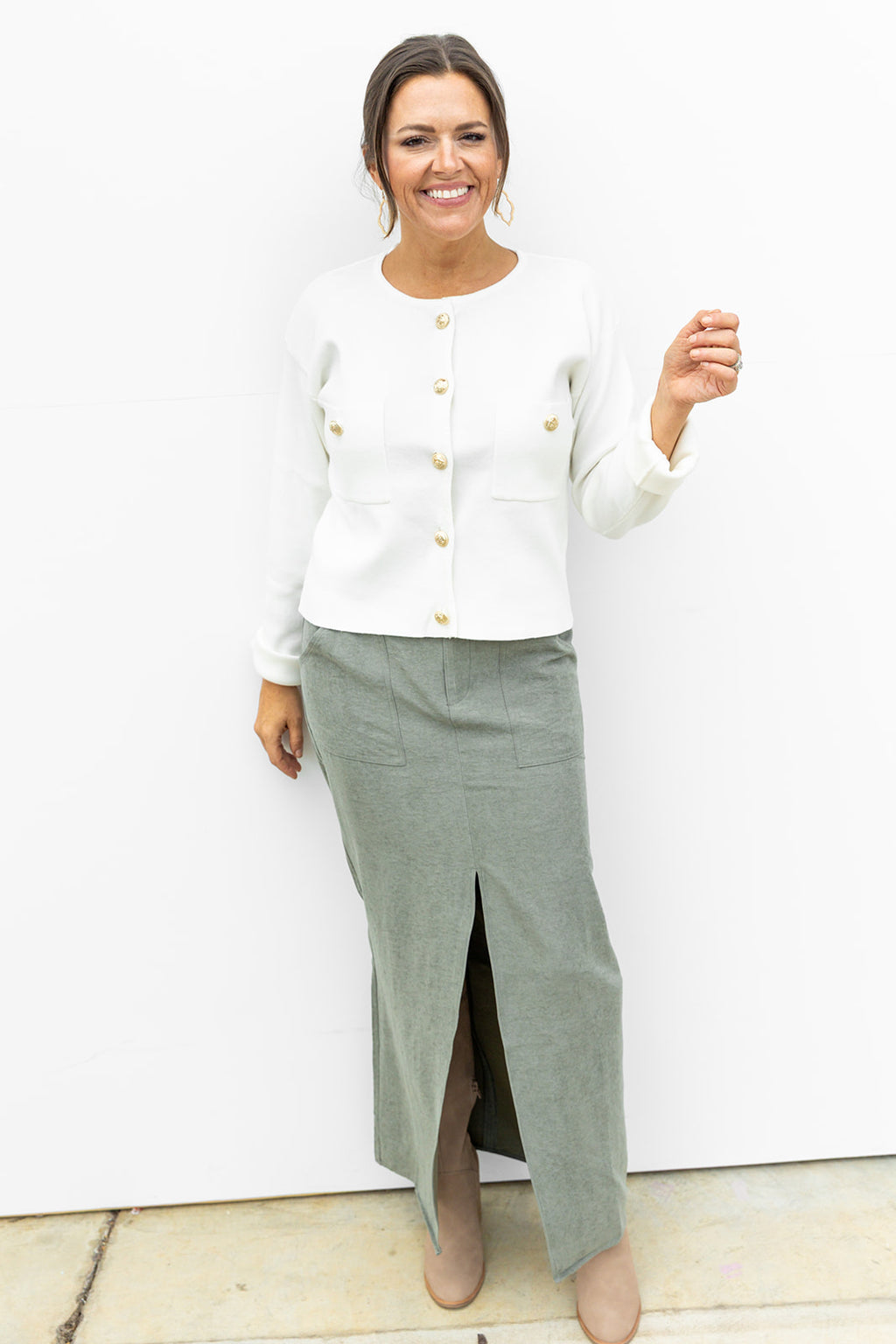 Olive You Suede midi Skirt