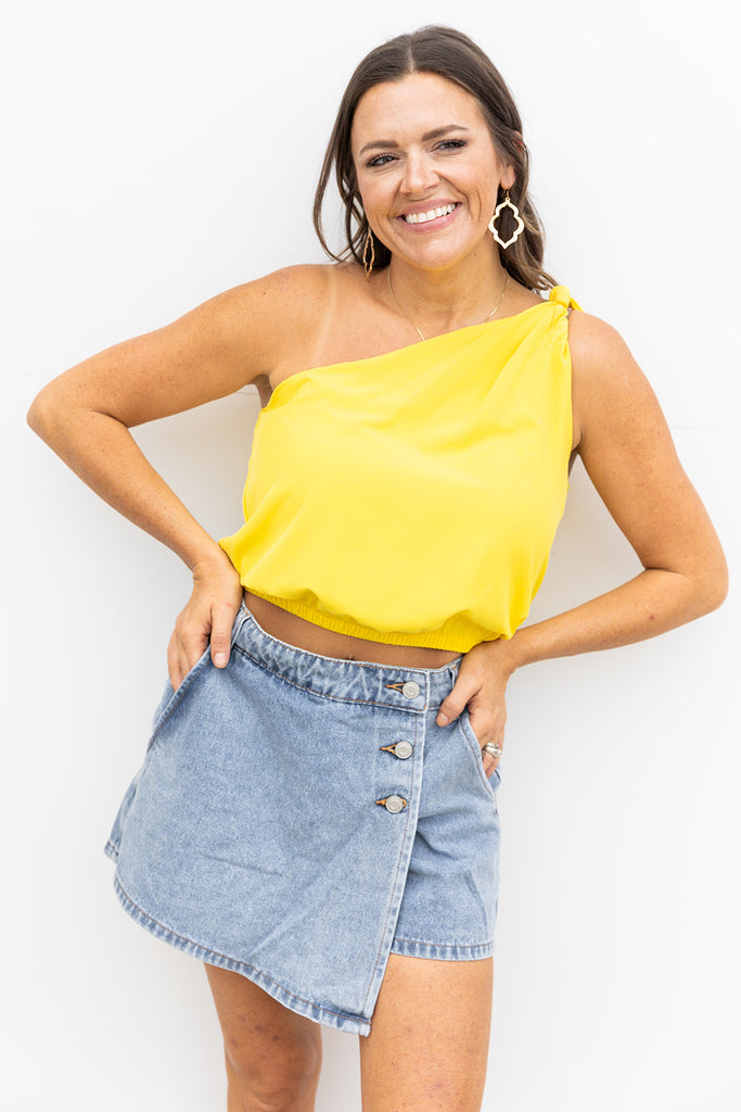 Simple Satin One Shoulder top - Yellow
