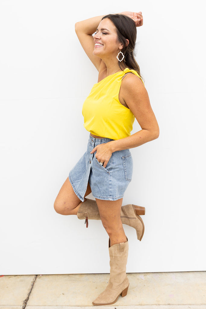 Simple Satin One Shoulder top - Yellow
