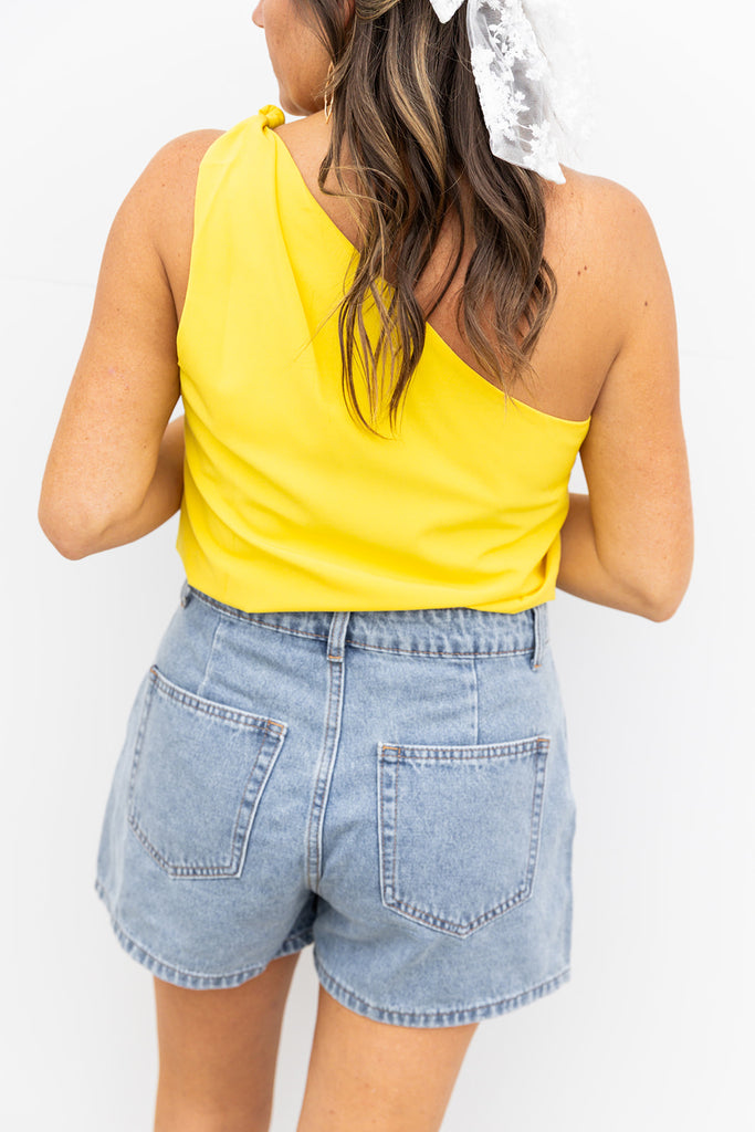Simple Satin One Shoulder top - Yellow