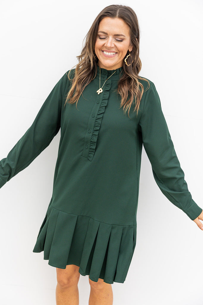 Pleated Hem Dress - Hunter Green
