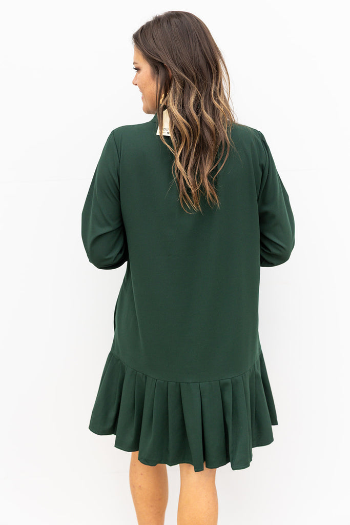Pleated Hem Dress - Hunter Green