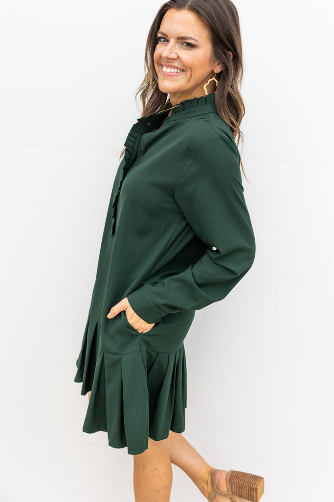 Pleated Hem Dress - Hunter Green
