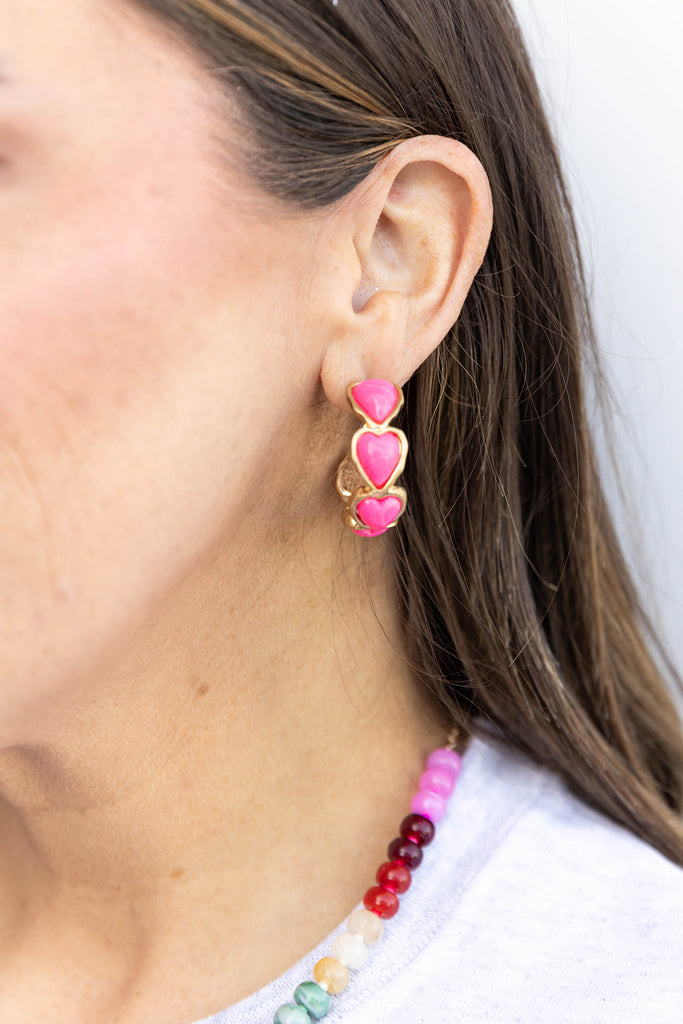 Vintage Heart Hoops- Hot Pink