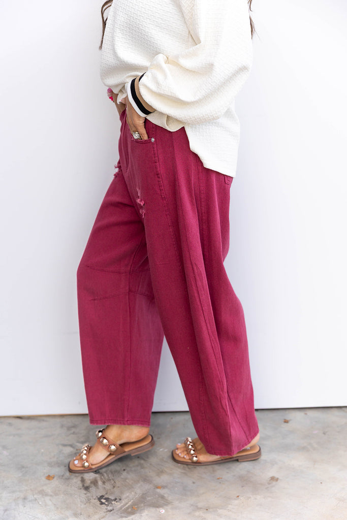 Vivid Fade Barrel Jeans - Washed Burgundy