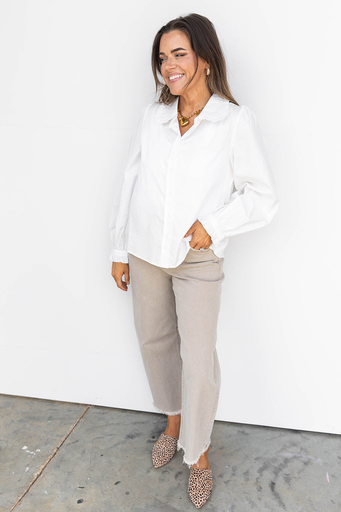 Right by the Ruffles Button Down Top- White