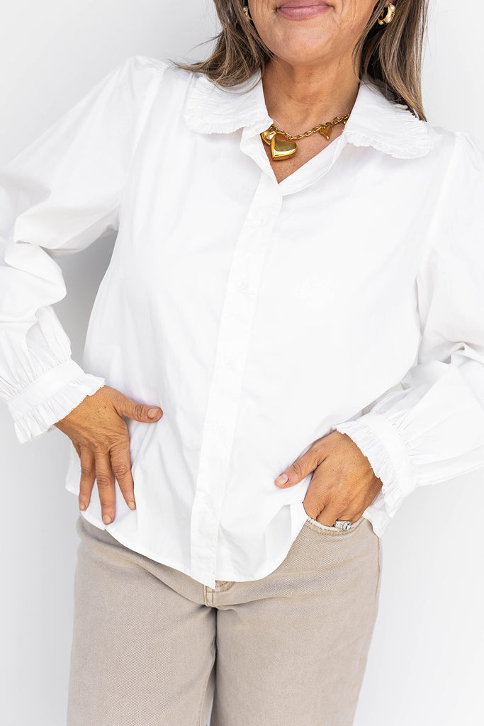 Right by the Ruffles Button Down Top- White