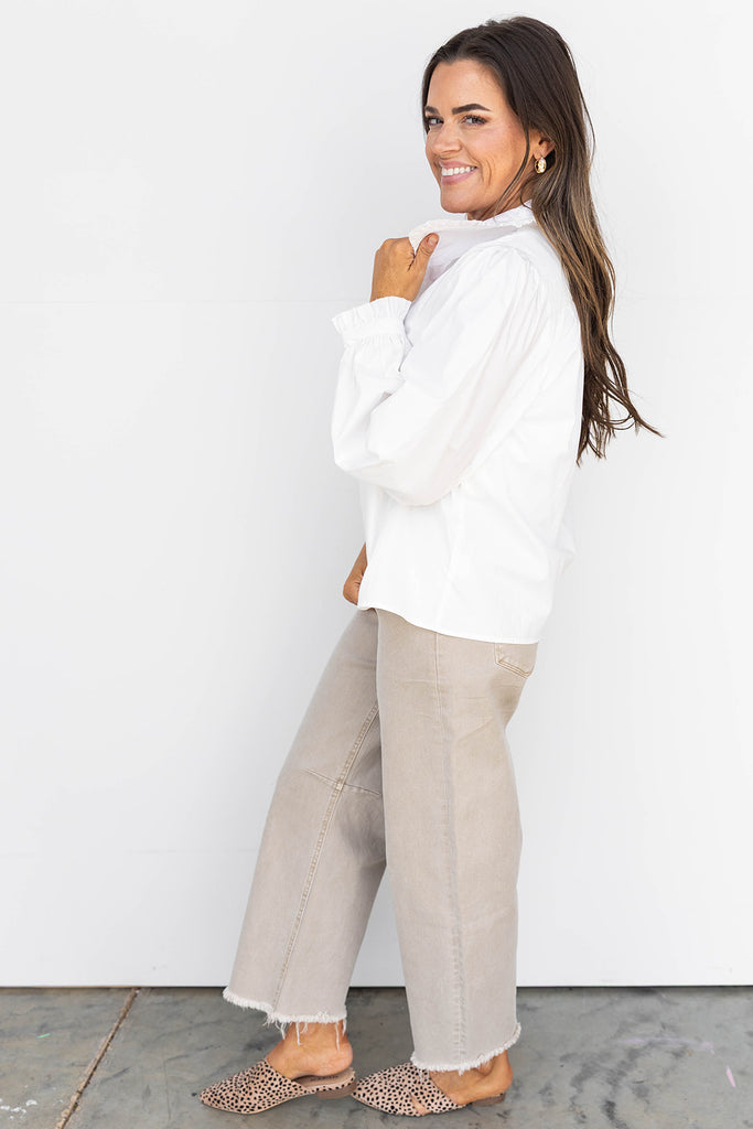 Right by the Ruffles Button Down Top- White