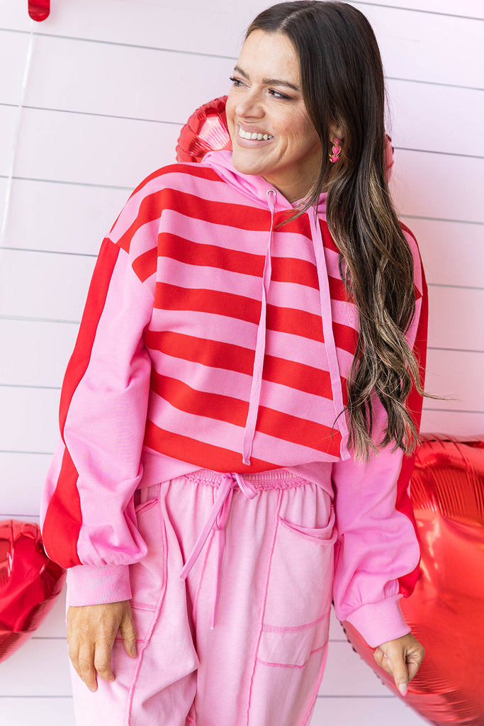 Candy Stripe Hoodie - Red/Pink