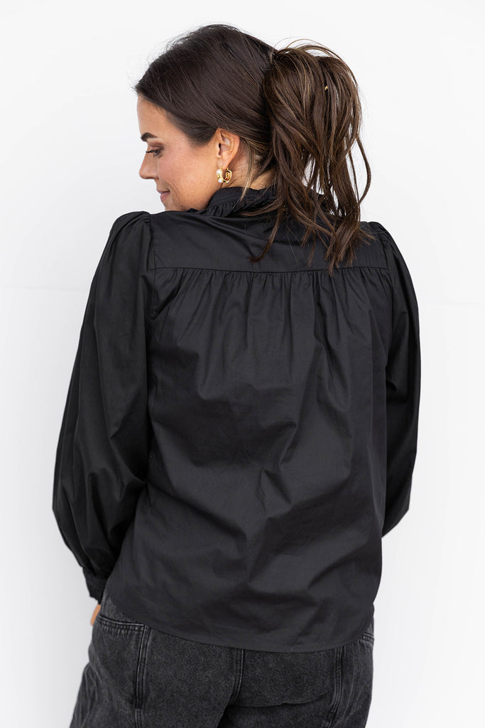 Right by the Ruffles Button Down Top- Black