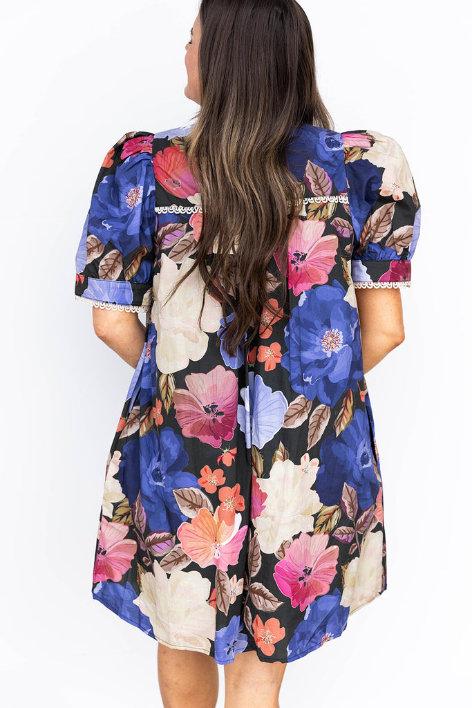 Dark Fall Florals Mini Dress - Black