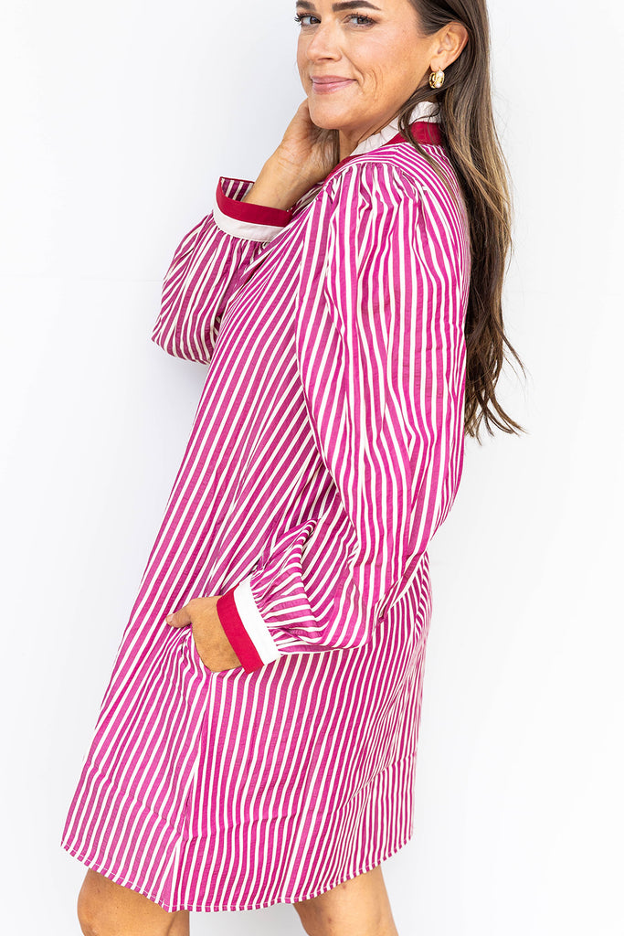 Classic Fall Stripes Dress - Magenta