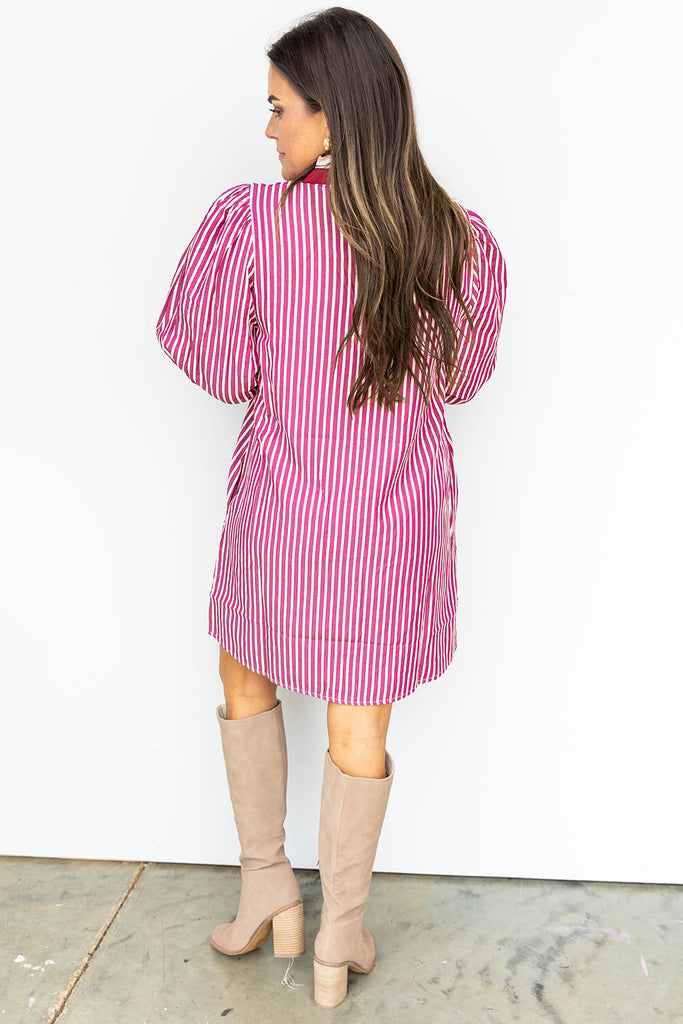 Classic Fall Stripes Dress - Magenta