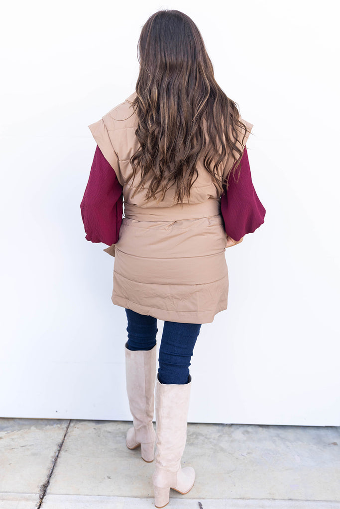 Wrapped Up Puffer Vest - Taupe