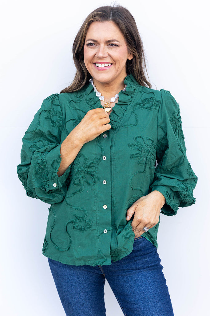 Poppy Petals Blouse - Hunter Green