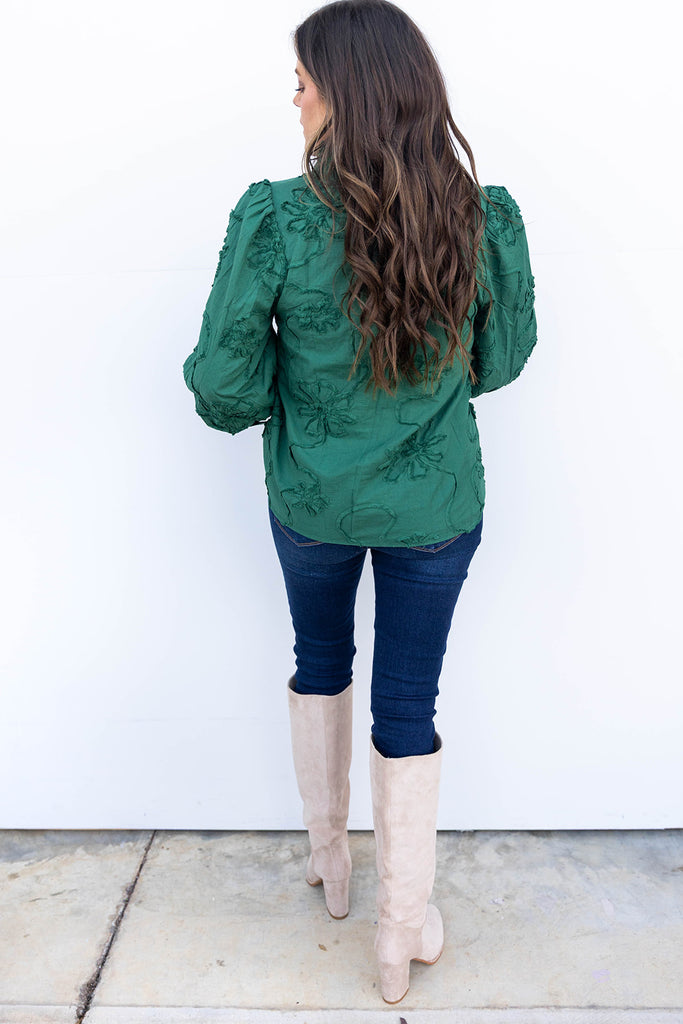 Poppy Petals Blouse - Hunter Green