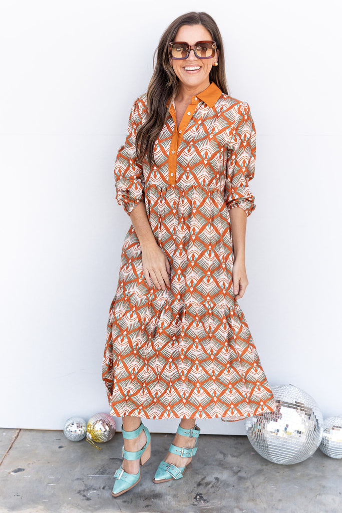 Harvest Whisper Dress -Rust