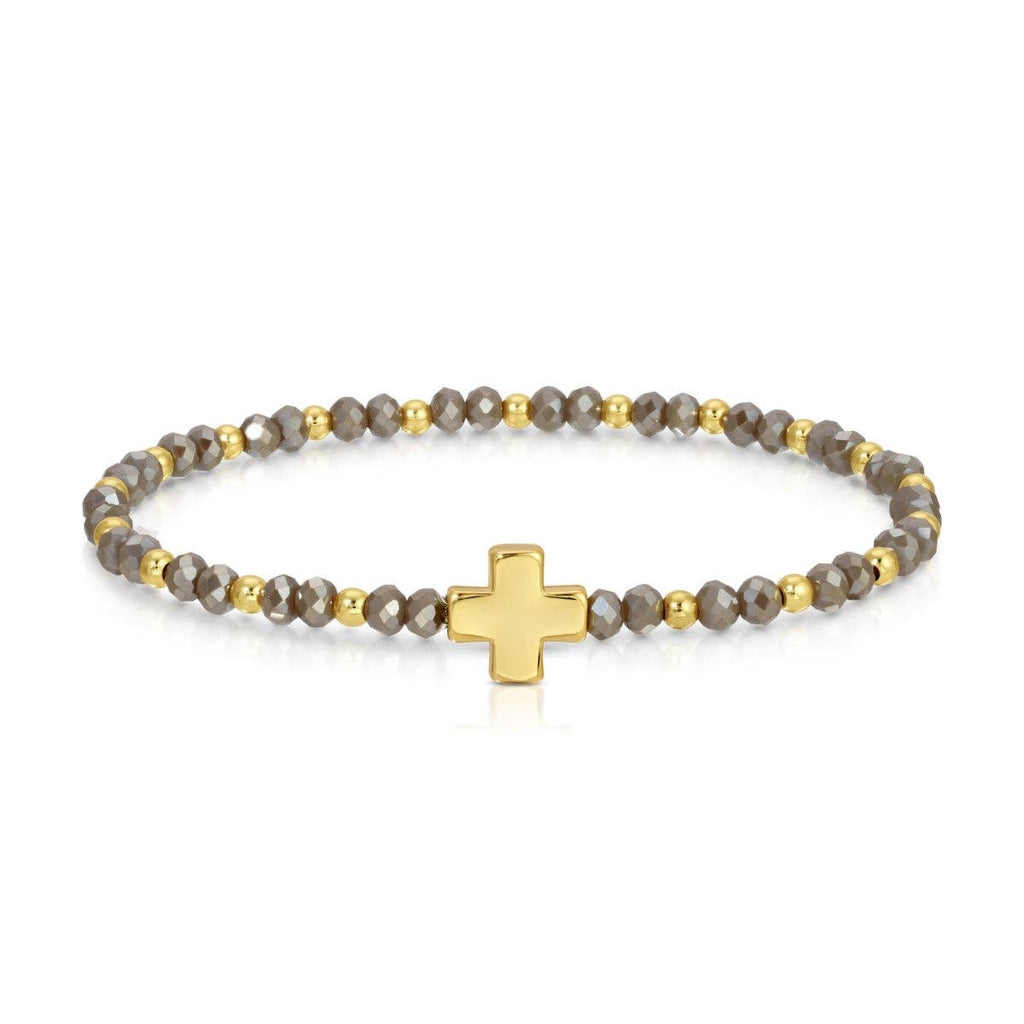 Assorted Crystal Stretch Bracelets w/ Single Balanced Cross: Soft