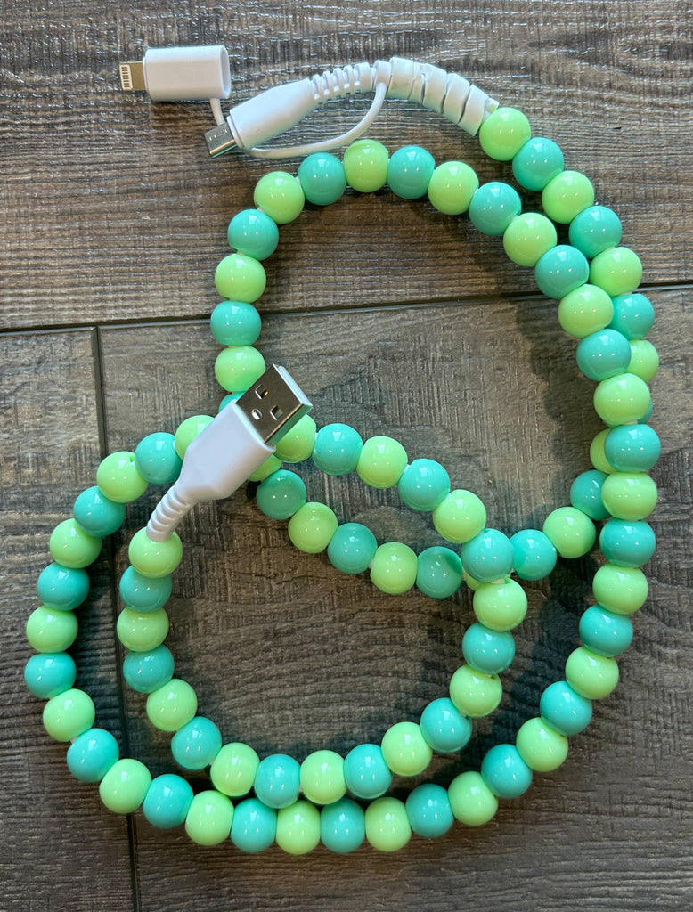 Beaded Phone Charger with Lightning & USB-C Cable: Pink and Coral