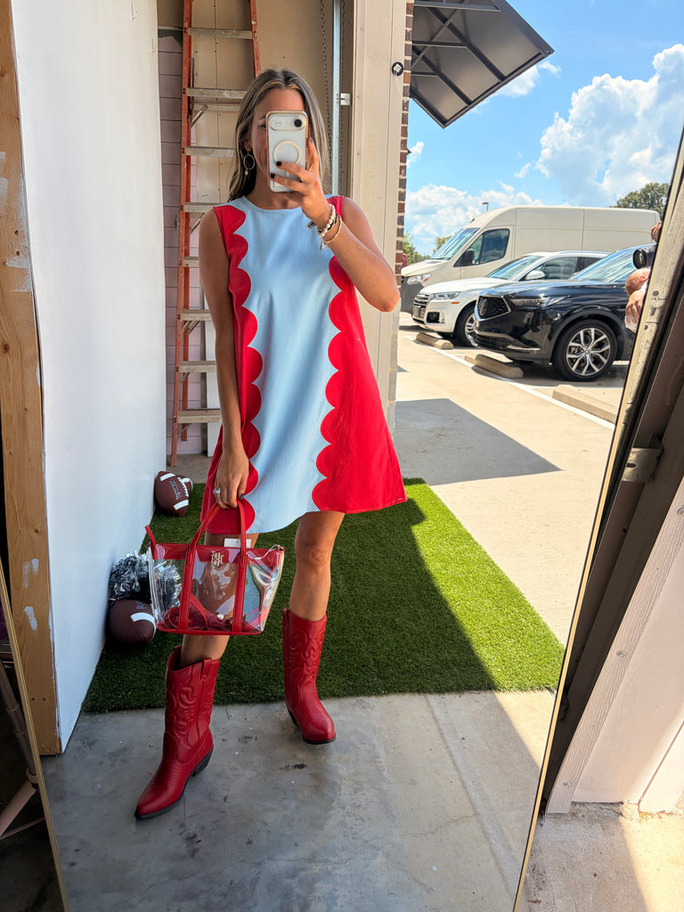 Bleeding Love Mini Dress - Powder Blue/Red