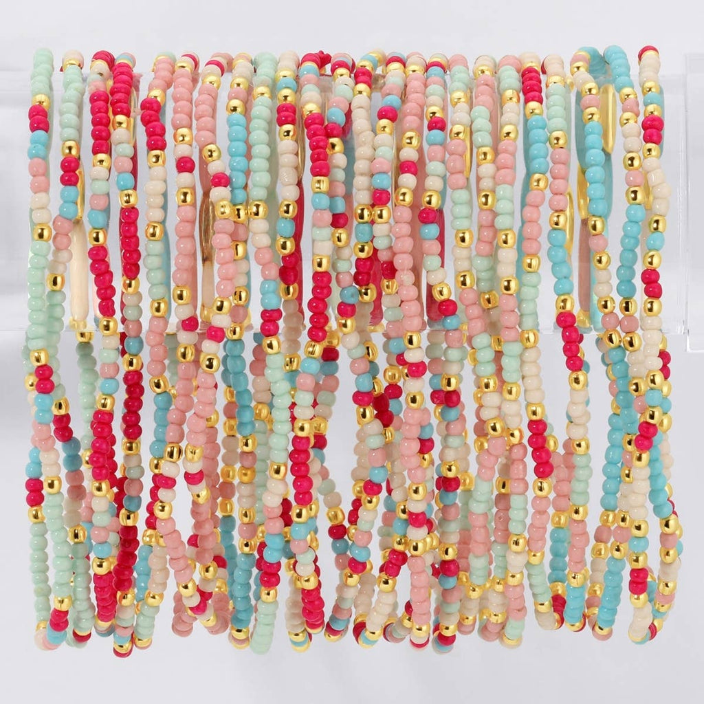 Assorted 2mm Stretch Seed Bead Bracelets: Blue/Mint/White