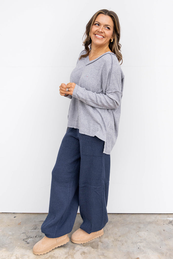 Relax Rib Pants - Navy