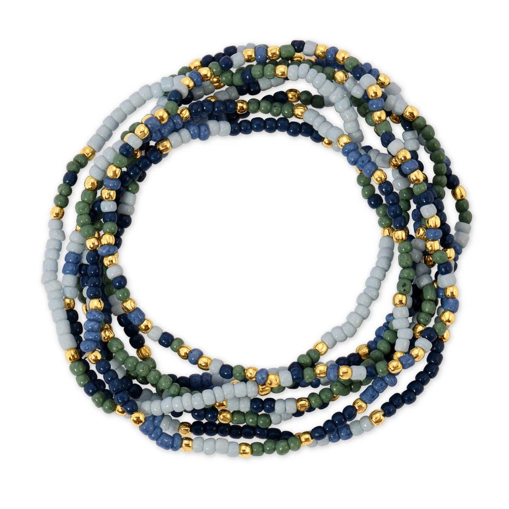 Assorted 2mm Stretch Seed Bead Bracelets: Blue/Mint/White