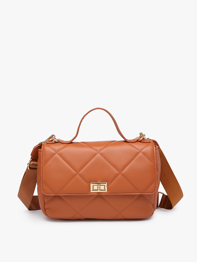 Harp Quilted Twist Lock Crossbody: Lt. Brown