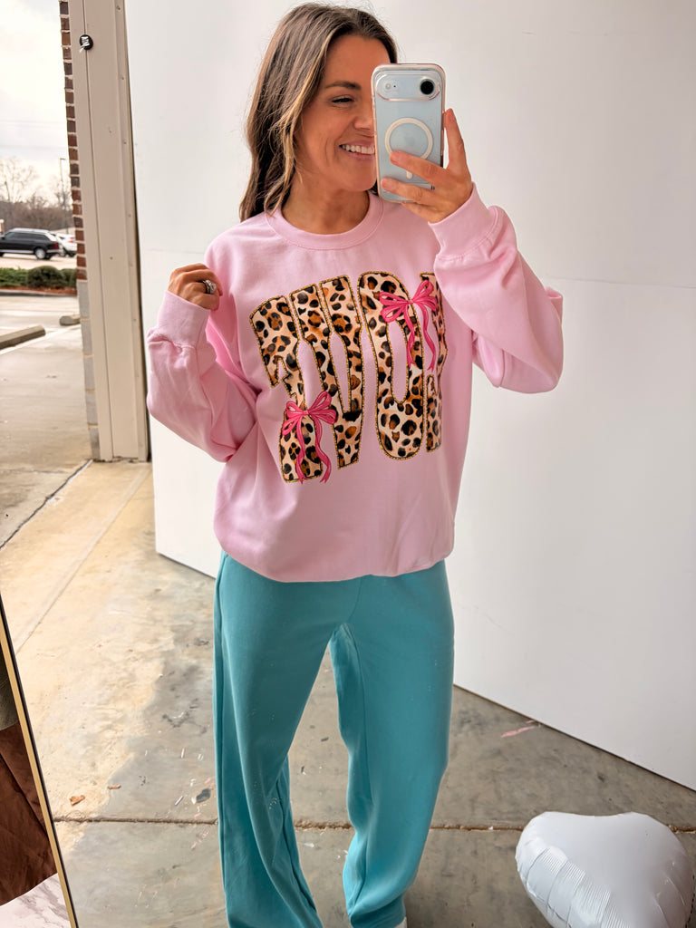 Leopard Print Love Sweatshirt - Pink