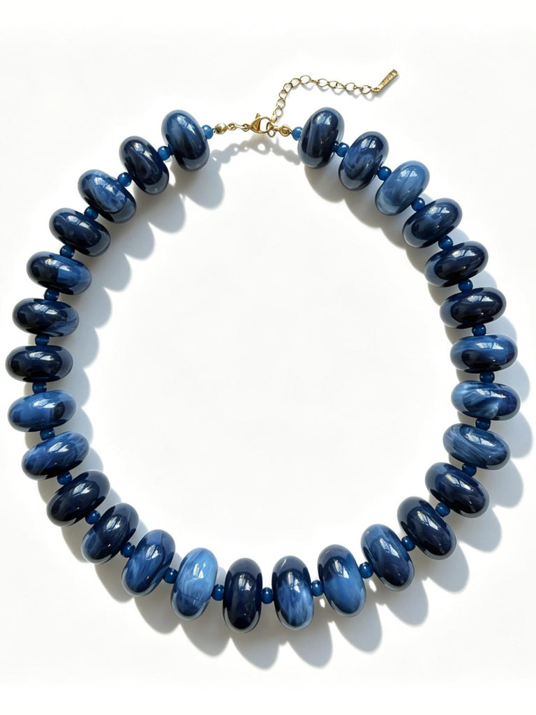 Chunky Boho Necklace- Navy Blue