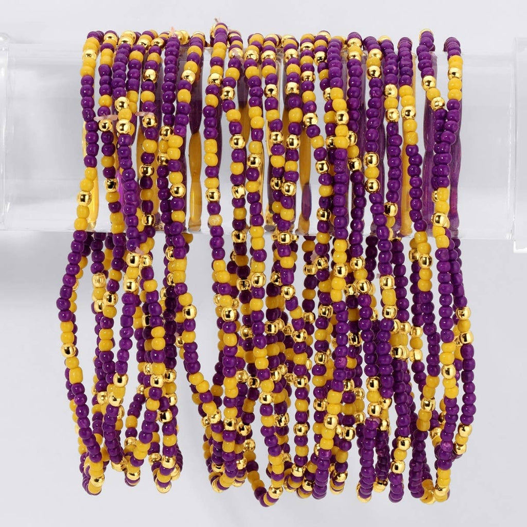 Stretch Seed Bead GAME DAY Bracelets: Blue/White