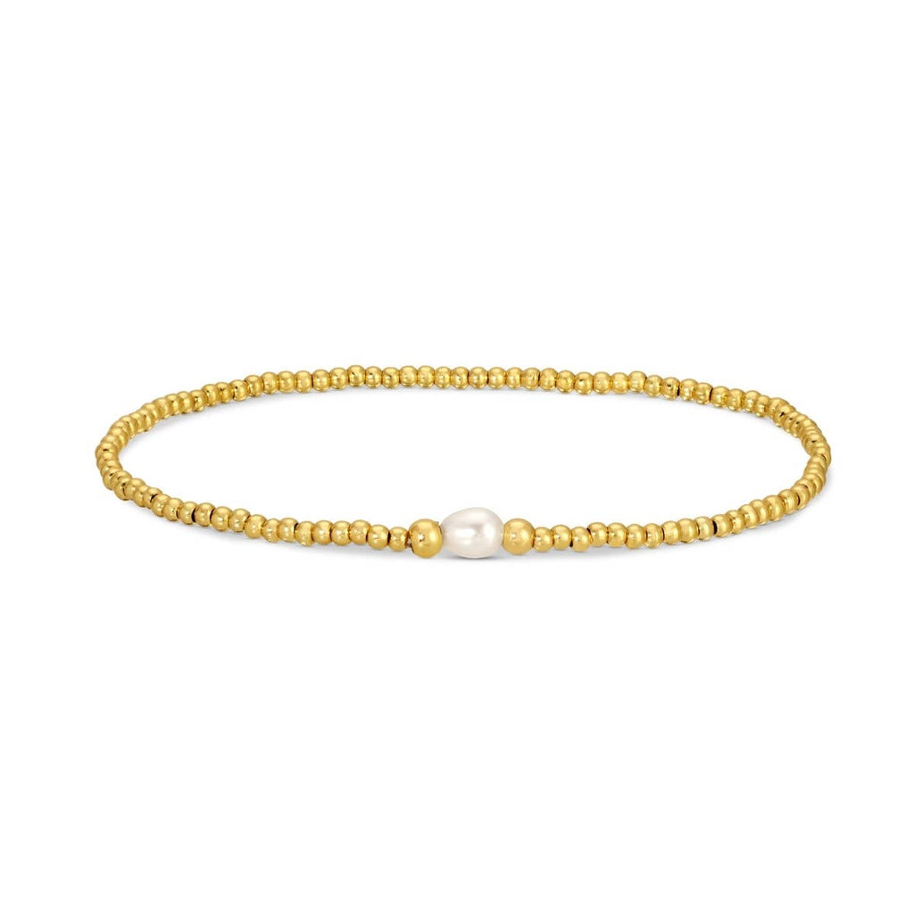 2mm Stretch Bracelet with Delicate Pearl Between 3mm Beads