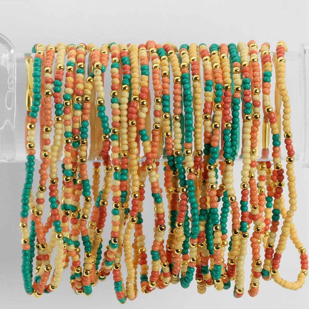 Assorted 2mm Stretch Seed Bead Bracelets: Blue/Mint/White