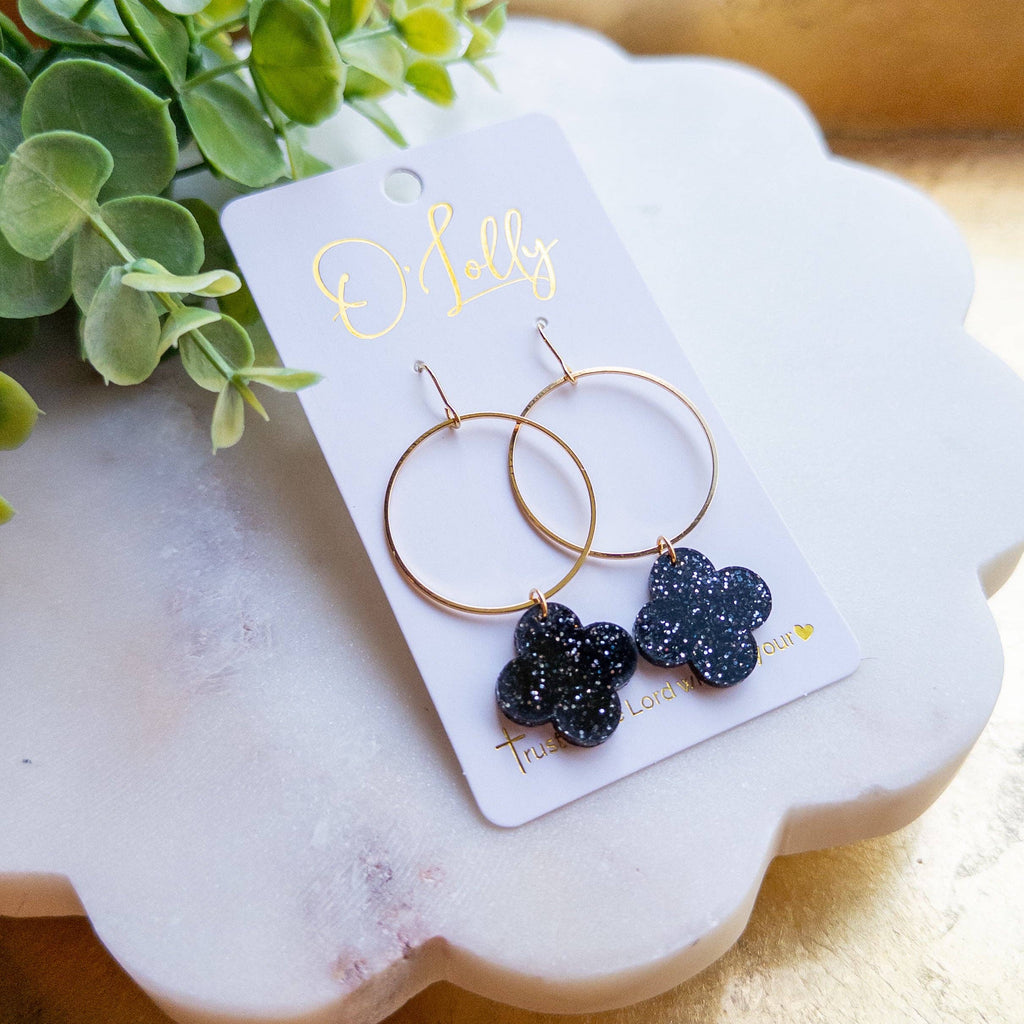 Midnight Clover Hoop Earrings