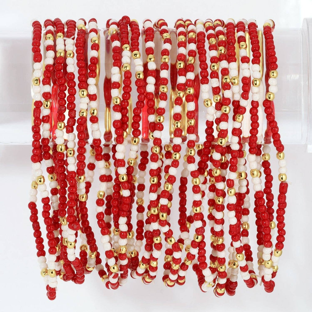 Stretch Seed Bead GAME DAY Bracelets: Blue/White