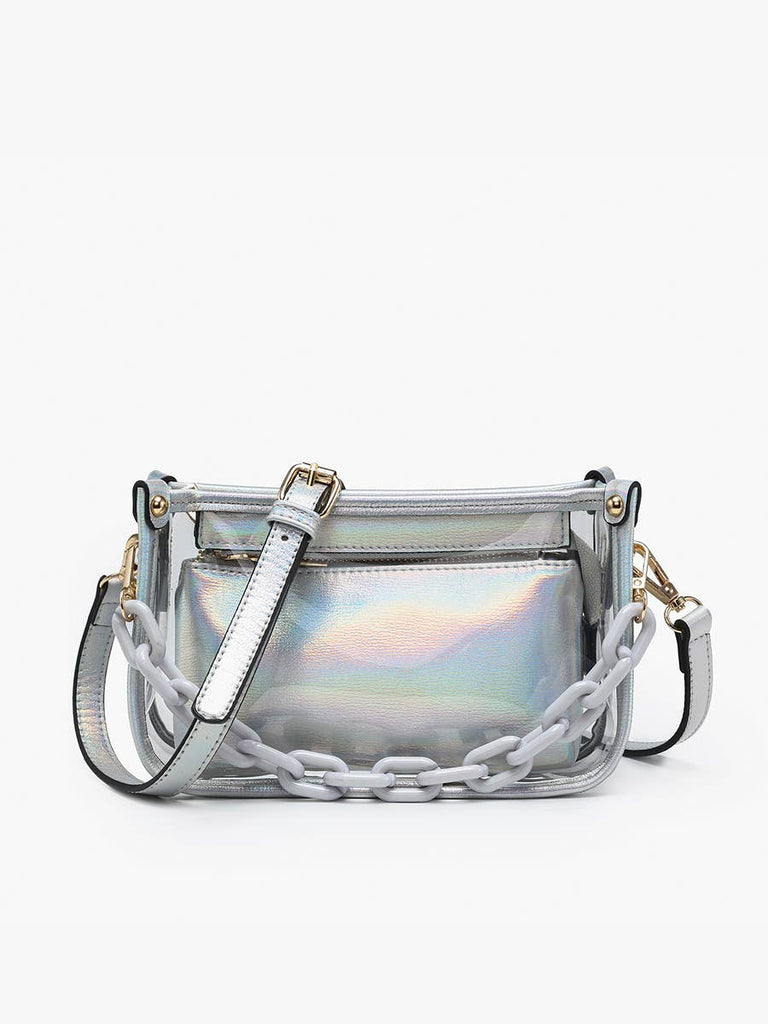 Jessica Clear Crossbody w/ Chain: Powder Blue